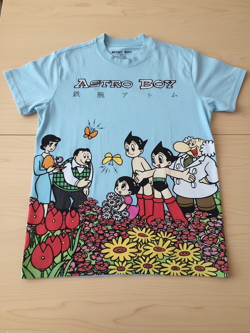 ASTRO BOY Flower Embroidered Light Blue T Shirt
